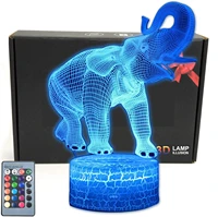 elephant wild animals illusion room decor night light desk lamp 16 colors change remote control bedroom decor gifts for kids
