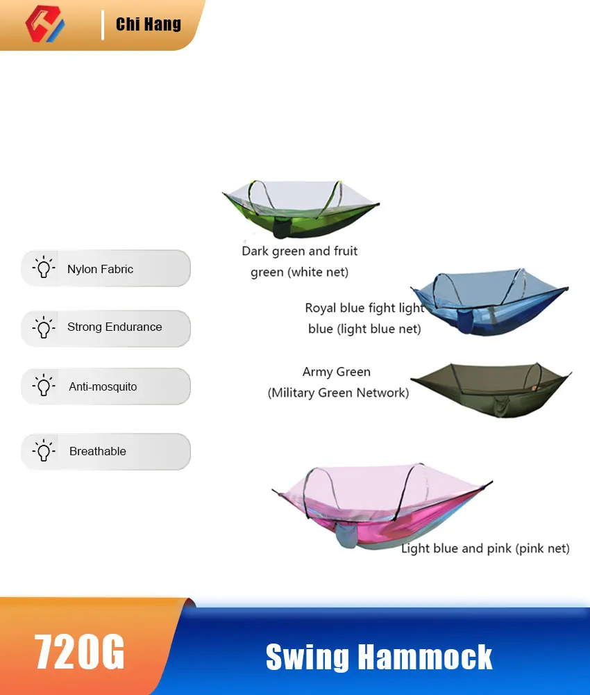 

Portable 1-2 People With Mosquito Net Hammock Outdoor Camping Home Garden Tent Hammock High Load-Bearing Parachute Swing Hammock