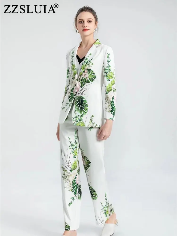 

Женский костюм из двух предметов, пиджак с отложным воротником и длинным рукавом и брюки с принтом, элегантный костюм-двойка
