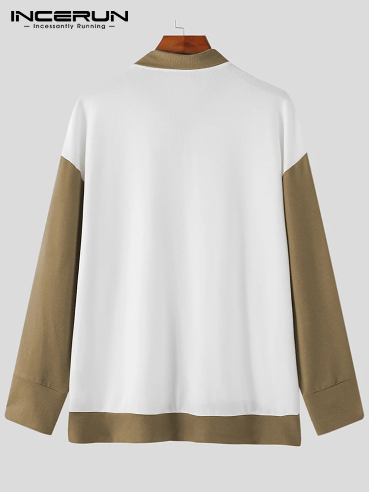Korean Style New Men's Casual Knitted Blouse Stylish All-match Simple Male Stitching Long-sleeved Shirts S-5XL INCERUN Tops 2022