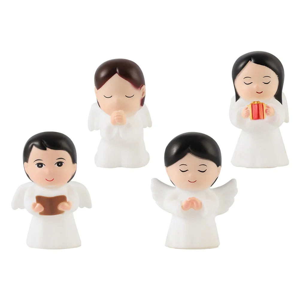 

4 Pcs Pray Little Angel Vinyl Crafts Cherub Decor Adornment Girl Praying Statue Figurine White