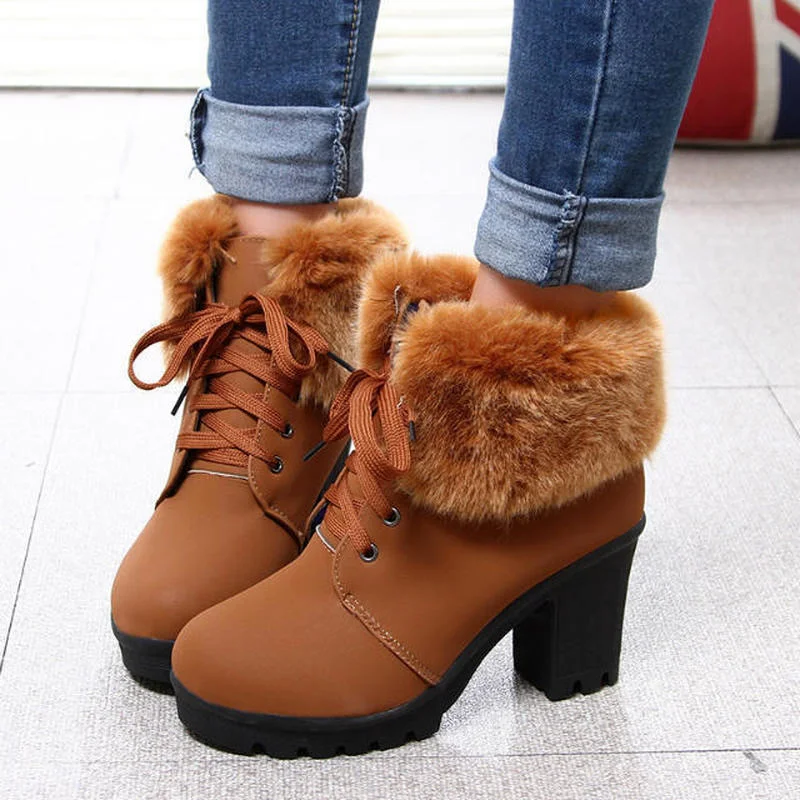 

Fashion Ankle Boots Women Shoes Platform High Heels Boots Ladies Footwear 2021 Solid Lace-up Women Snow Boots Zapatos De Mujer