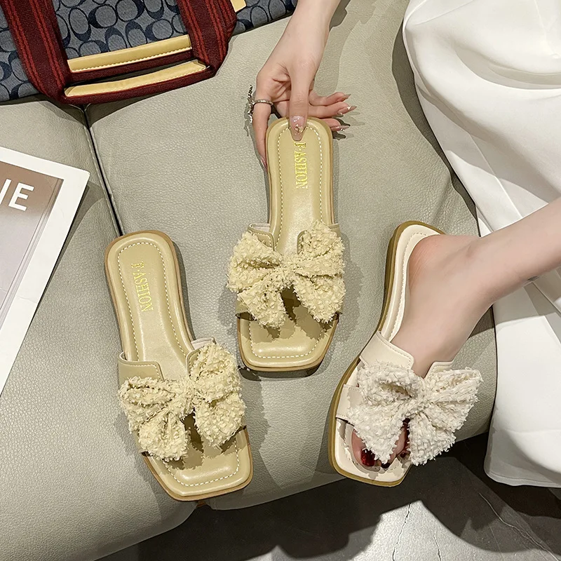 

Сандалии женские с бантом, толстая подошва, открытый носок, пляжная обувь для дома и улицы, летние тапочки, 2023