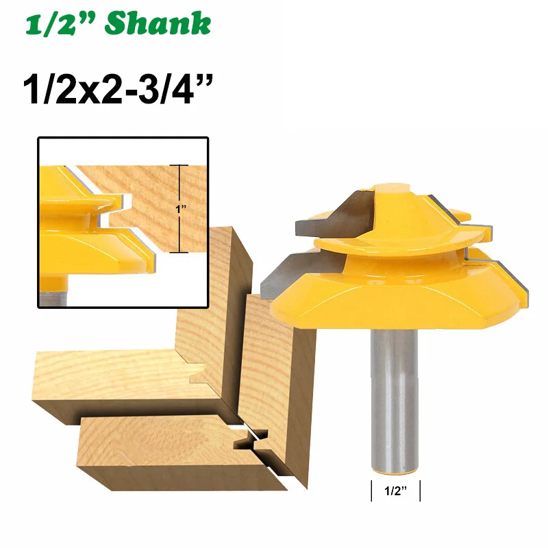 

1PC 1/2" 12.7MM Shank Milling Cutter Wood Carving Chamfer End Mills Large 45 Degree Lock Miter Router Bit 1" Stock Tenon Cutter