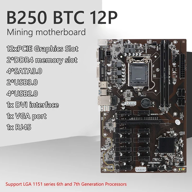 Материнская плата B250 BTC для майнинга 12 PCIE слоты графических карт LGA 1151 2XDDR4 16 Гб ОЗУ