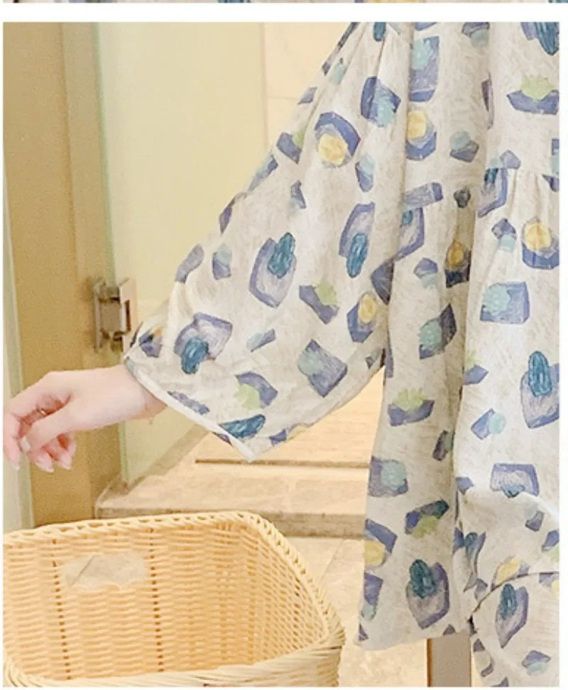 Girls' Cotton Clothes Cardigan V-neck Nine Minutes Two Pieces Young Women Thin Sweet And Lovely Spring And Autumn Pajamas 2022