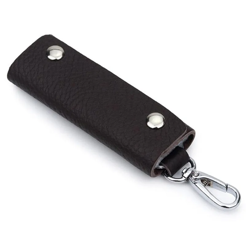 

Portable Key Case High Quality Leather Double Snap Button Handmade Durable Simple Solid Color Practical Key Case
