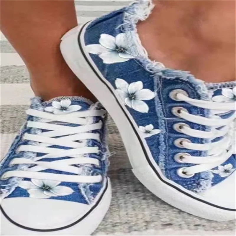 

Fashion Flower Canvas Shoes Women's New Style Lace Up Student Muffin Flat Sole Shoes Women Shoes