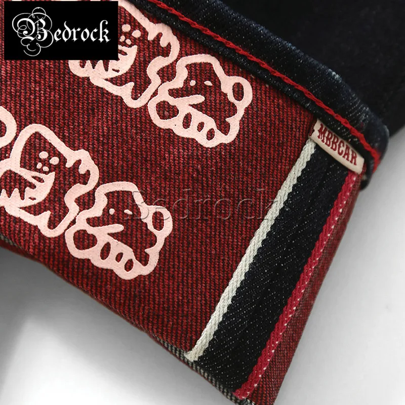 MBBCAR 14.5oz deep blue raw denim jeans men Chinese style one wash Hodhidharma print embroidered selvedge jean pencil pants 7410