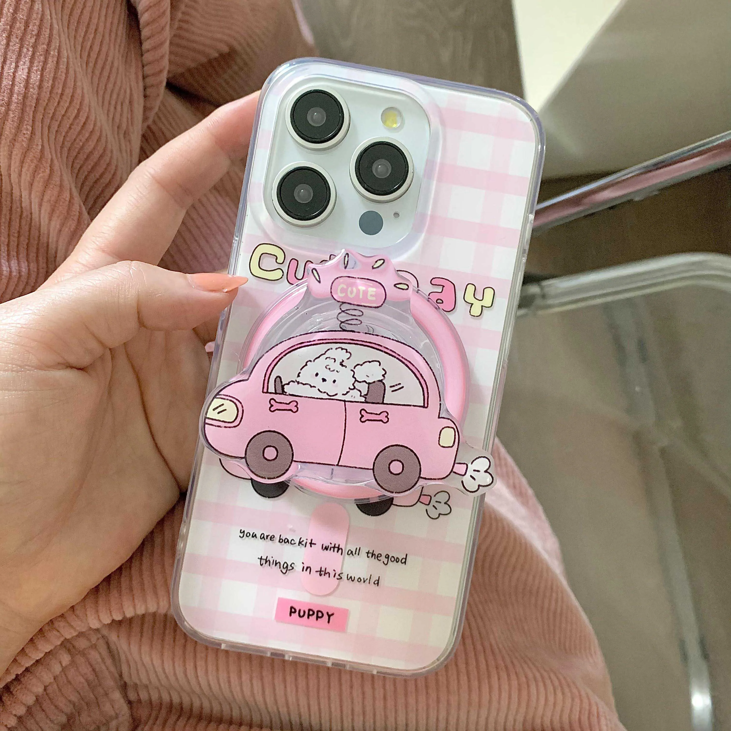 Магнитные Чехлы розового цвета для iphone 15pro 13 15promax 14promax 14 15 12 pro max мультяшный щенок