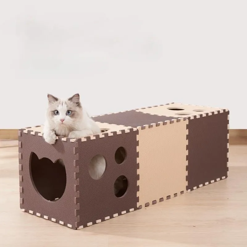 

Double Layer Cat Tunnel Foldable Felt Cat Scratcher Board Casual Comfort Pet Litter Duplex House for Interactive Cat Play
