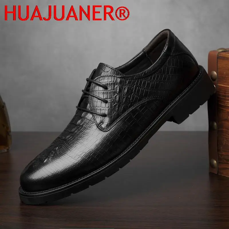 

Carved Genuine Leather Business Shoes Crocodile Pattern Men's Formal Gentleman's Suit Shoes Luxury Oxford Shoes Italian Man Shoe