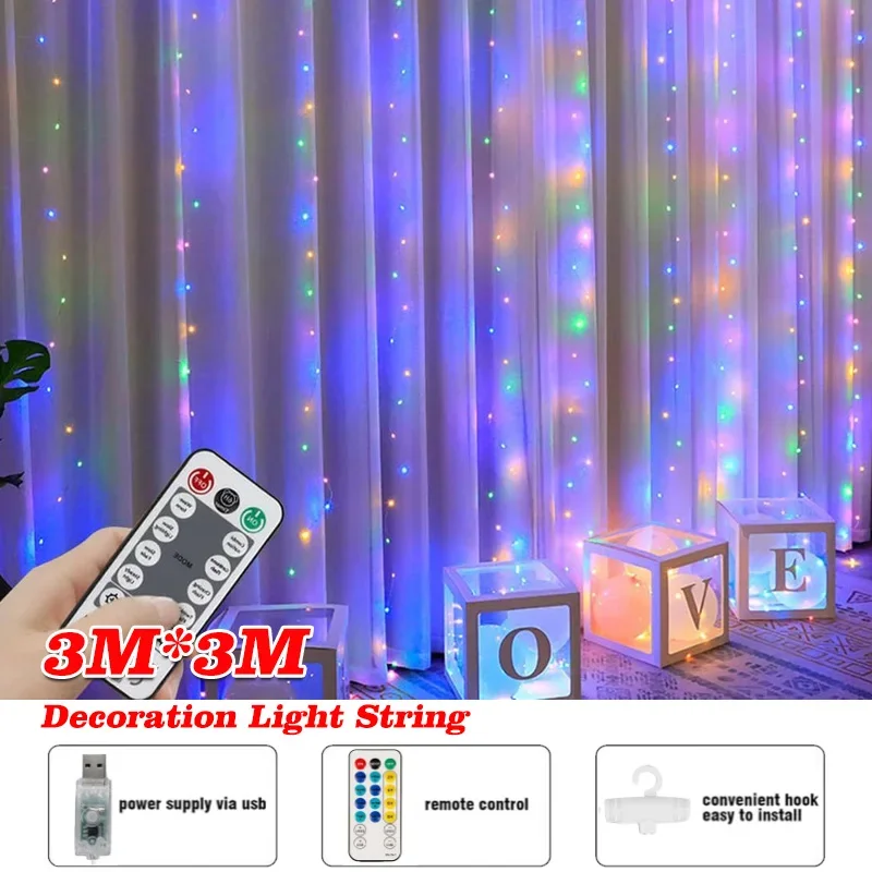 Рождественская Декоративная Подвесная Гирлянда Водопад 3x3 М С 300 Светодиодными