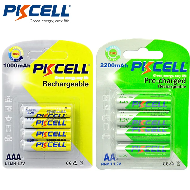 

1Pack/4Pcs PKCELL 1.2V AA Rechargeable Battery Ni-MH 2200mAh With 1Pack/4Pcs 1.2V NIMH AAA rechargeable Batteries 1000mAh