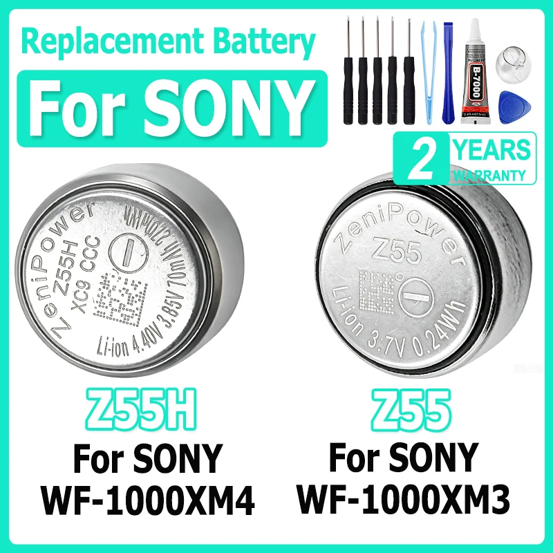 Фото 2 шт./лот, новая батарея Z55 для Sony WF-1000XM3, Z55H для WF-1000XM4, WF-SP900/SP700N/1000X, WI-SP600N TWS, наушники + инструменты №1