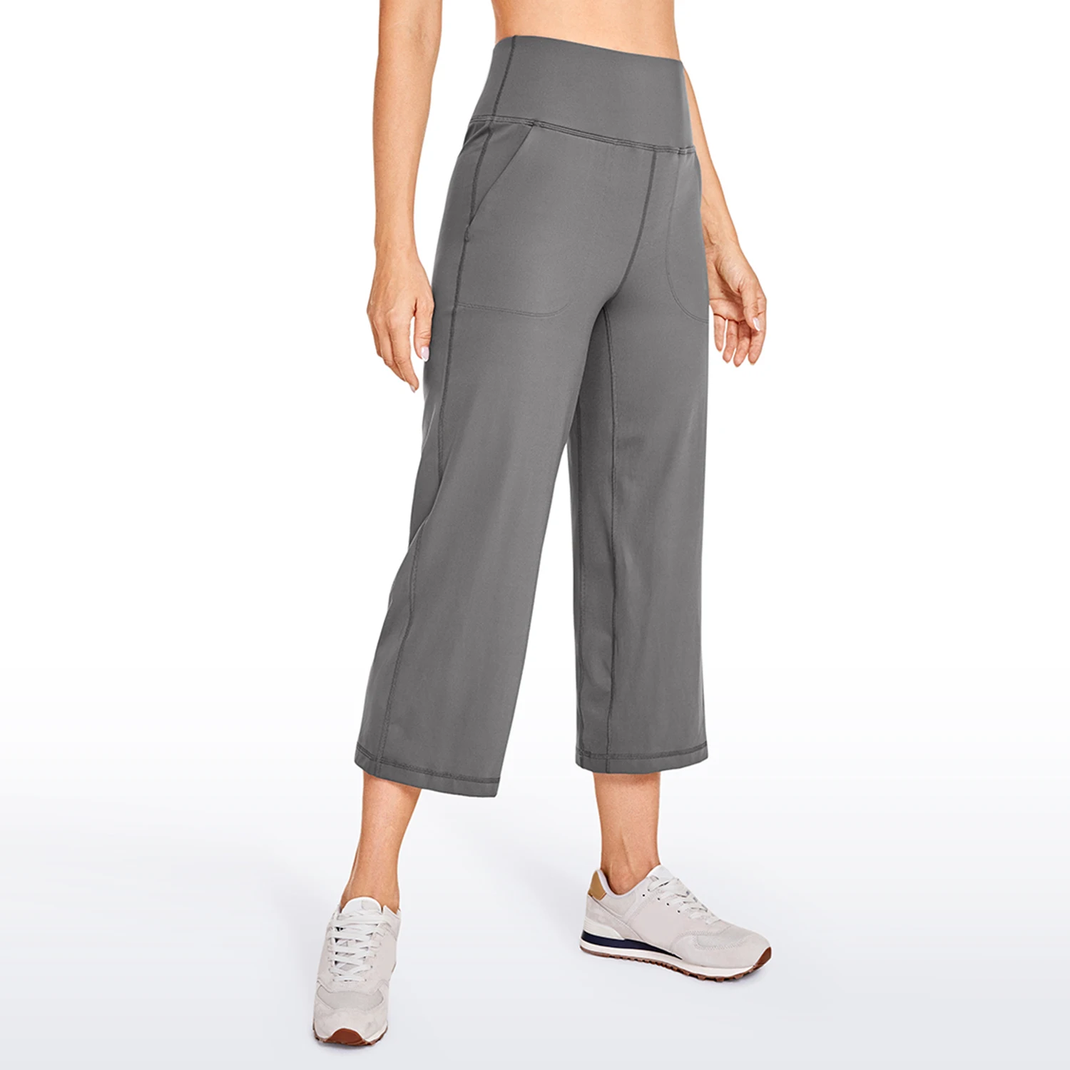 CRZ YOGA Women's Capri Stretchy Wide Leg Sweatpants with Pockets High Waist Lounge Pants - Naked Feeling Soft Inseam: 23 inches