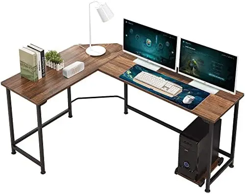 

Угловые компьютерные столы L-образной формы с подставкой для процессора/ПК, ноутбук, учебный письменный стол, рабочая станция для дома, офиса, дерево и металл, 66,3x1 мин