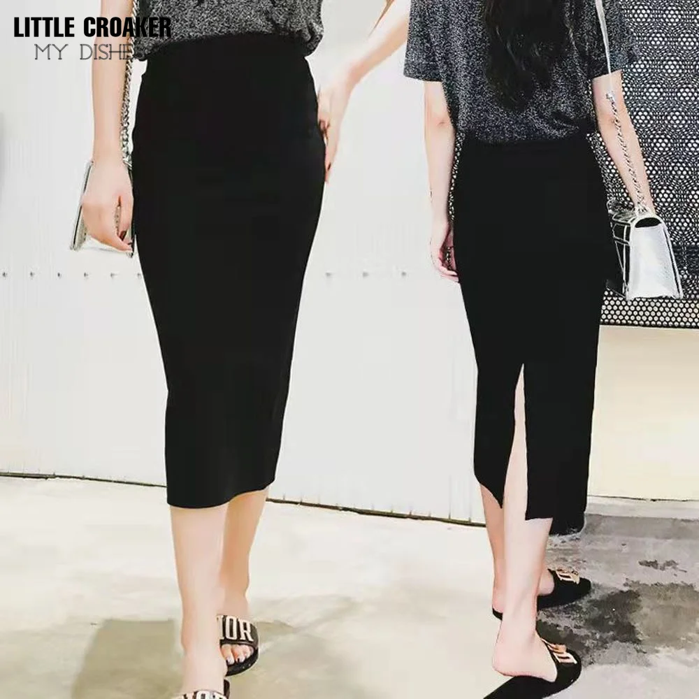

2022 Fast Delivery New Fashion Korean Female Leather High Split Quality Mid-calf Length Spit Sexy High Waist Skirt Oman Clothes