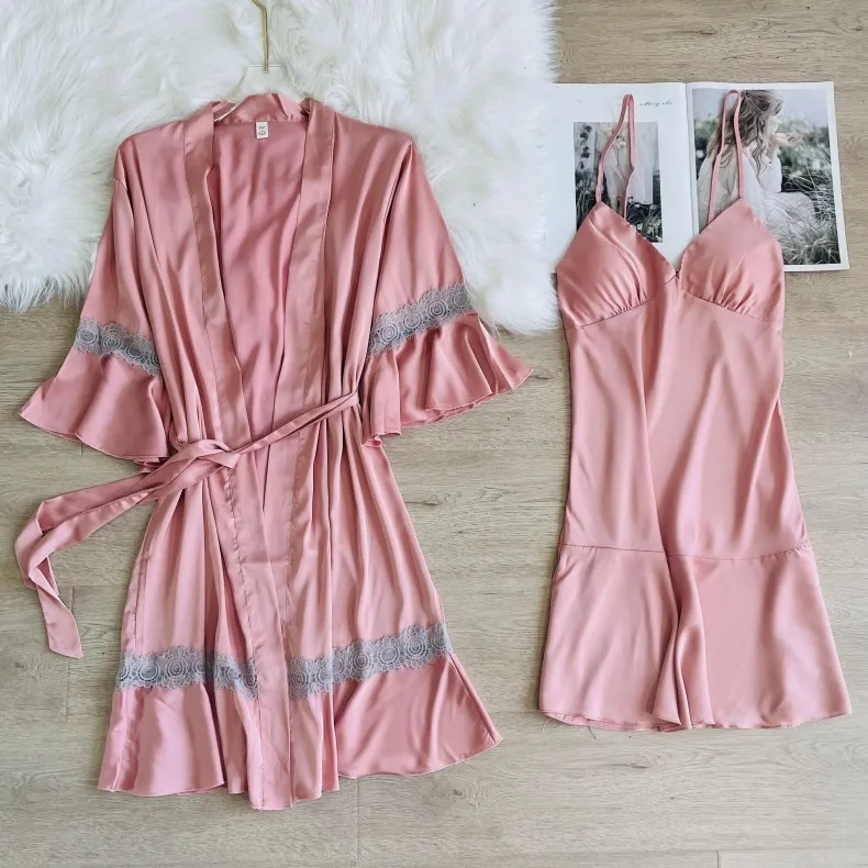 

Женская атласная Ночная сорочка с V-образным вырезом и кружевной юбкой