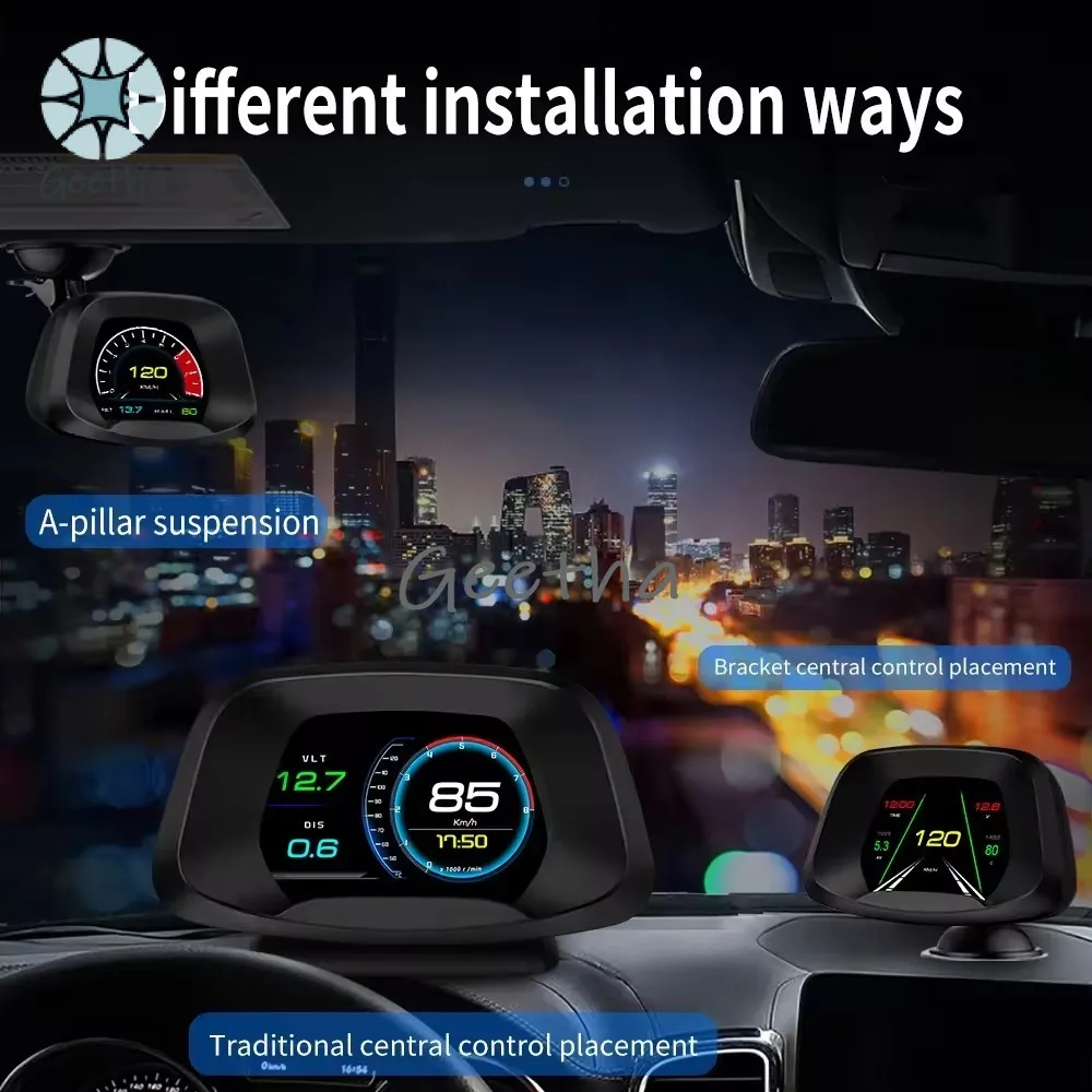 Автомобильный проектор Спидометр HUD с турбинным давлением OBD2 GPS-навигация P19