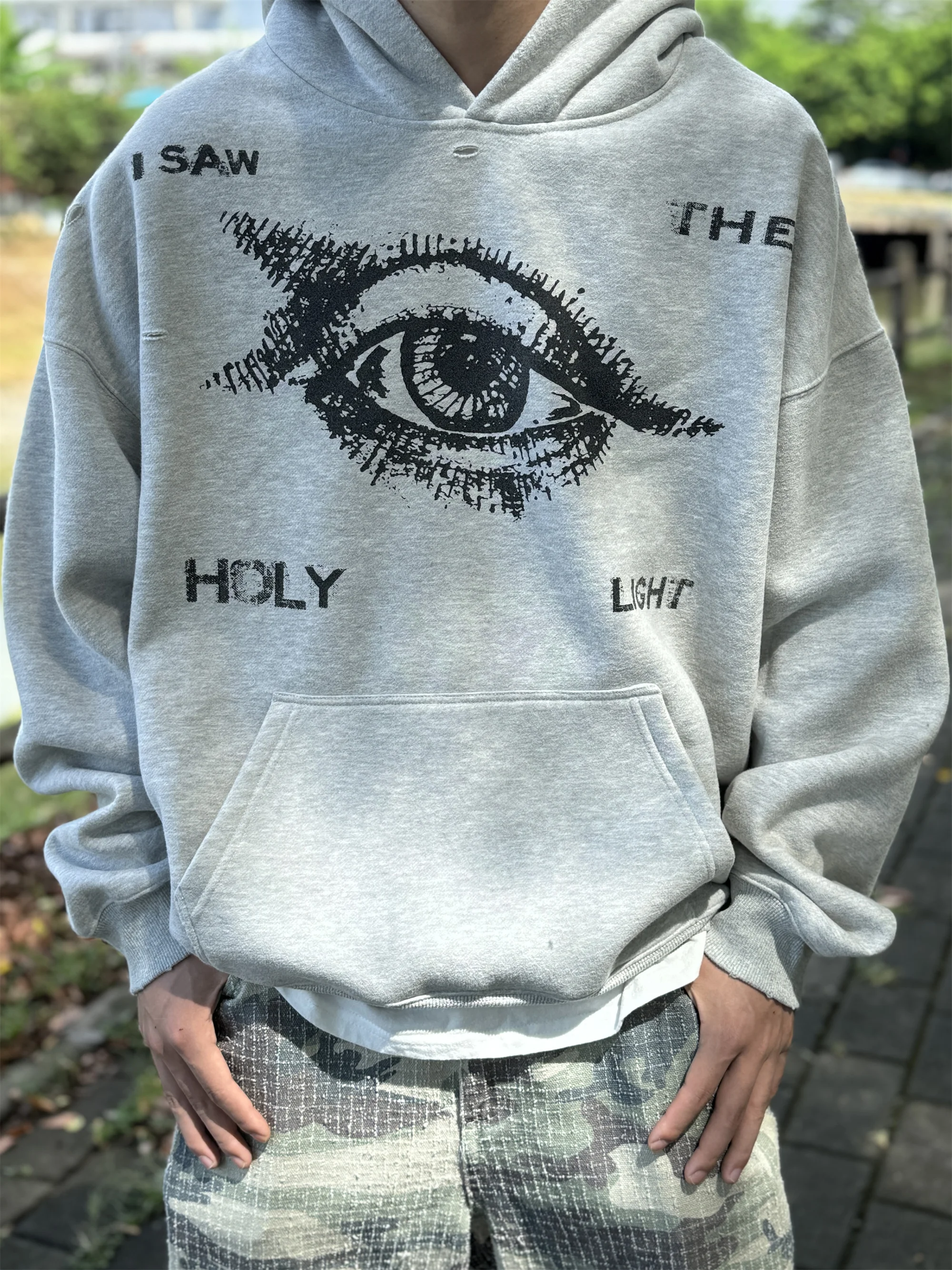 24SS винтажный стиль принт с святыми глазами качественный полный хлопок уличный