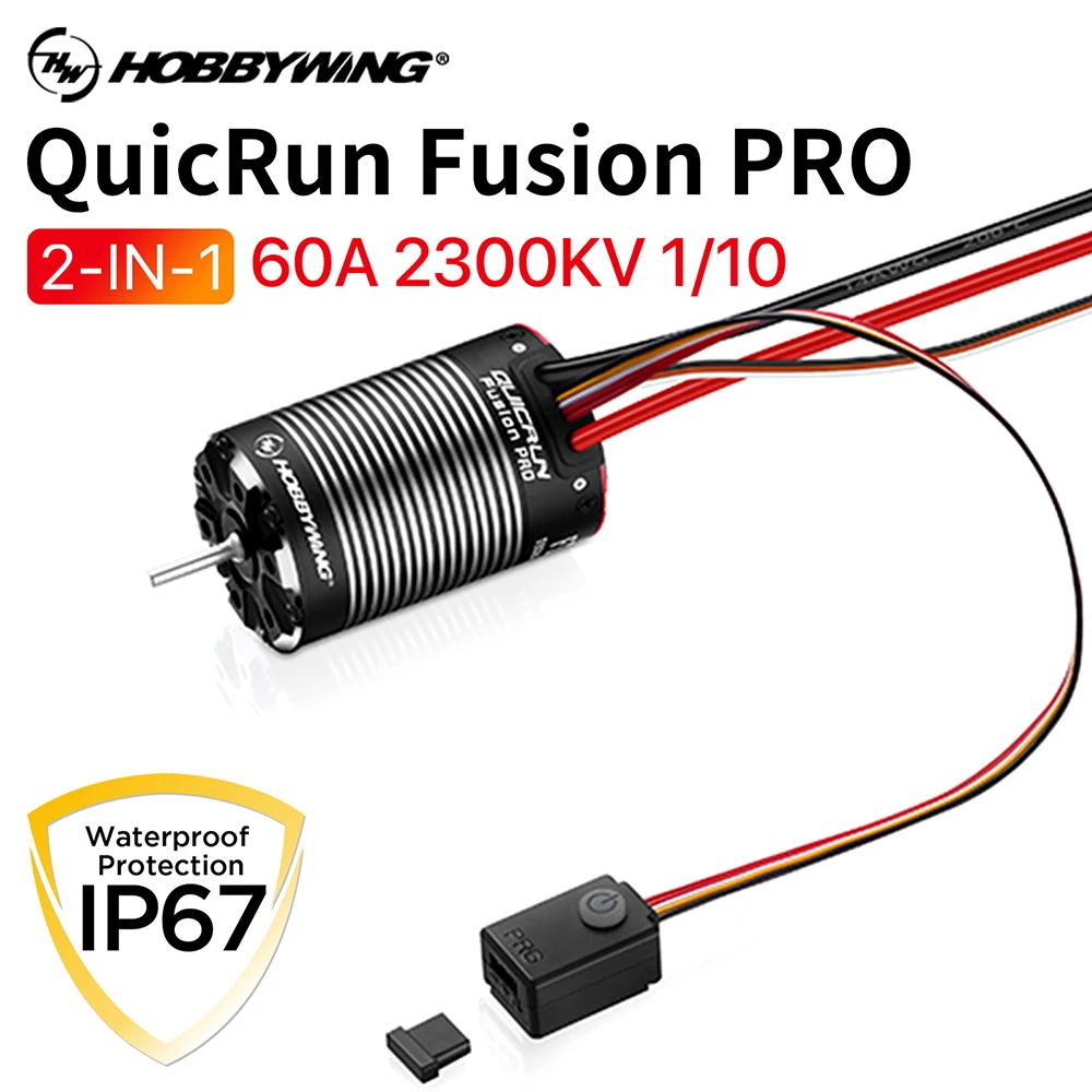HobbyWing RC Brushless Motor and Esc Combo 2-IN-1 1/10 Scale 2S-3S 60A 2300KV for Crawler