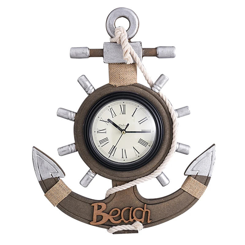

Винтажные настенные часы 3d, деревянные часы с рулем для лодки, средиземноморский якорь, часы для гостиной, старинные украшения, декор для Reloj...