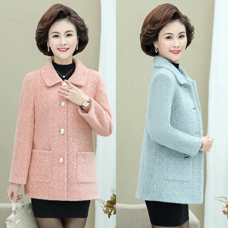 

Middle-aged Female Woolen Overcoat New Autumn Winter Imitation Mink Velvet Coat Jacket Women Winter Thickening Warm Wool Coats