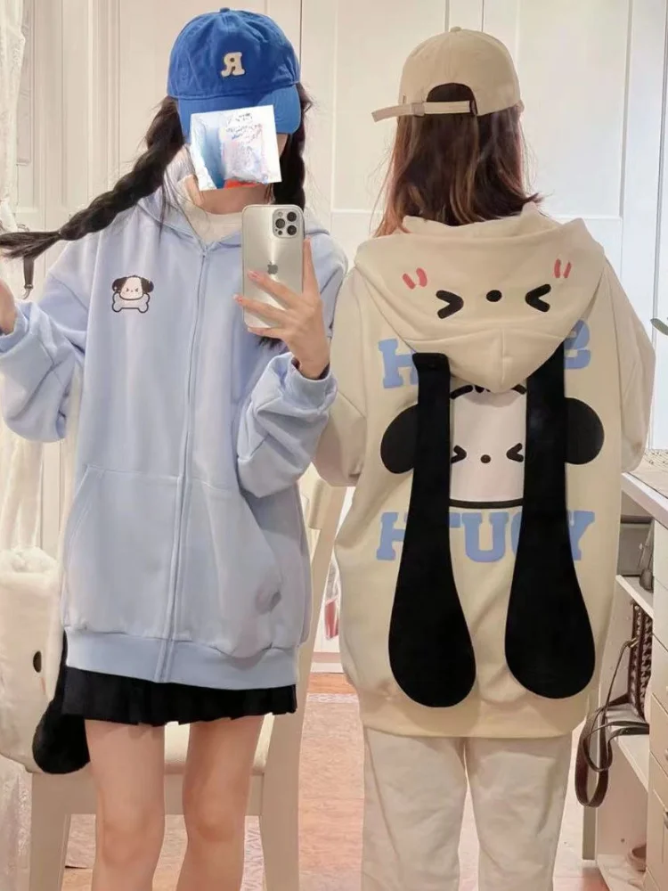QWEEK Y2k кокетка Kawaii милые Мультяшные принты на молнии толстовки для женщин