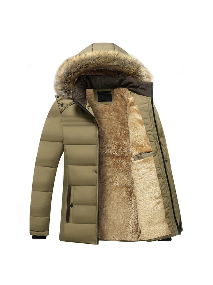 4XL Winter New Warm Thick Fleece Parkas Men Waterproof Hooded Fur Collar Parka Jacket Coat Men Autumn Fashion Casual Parkas Men