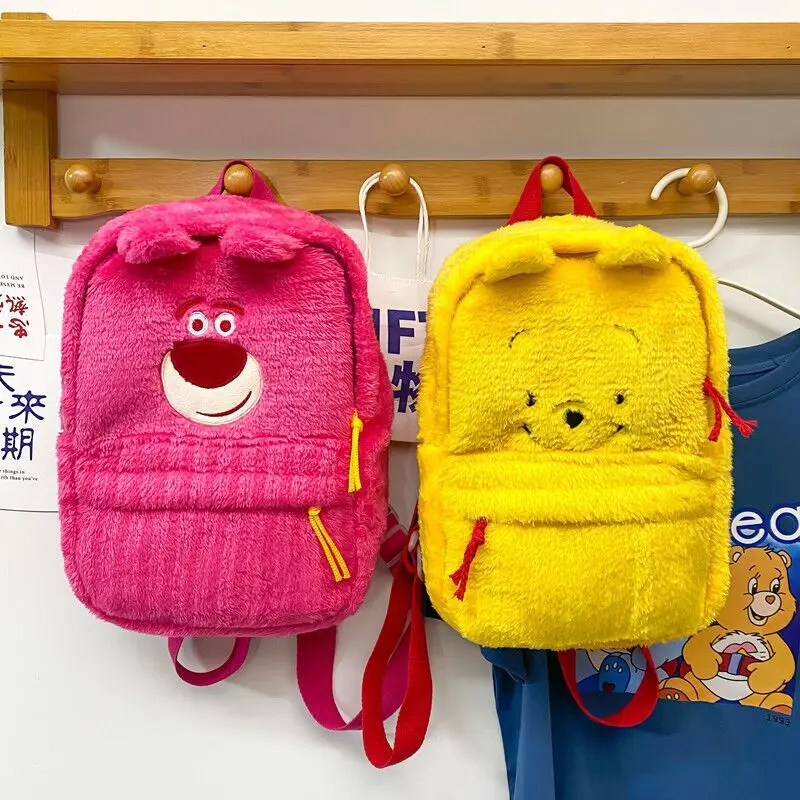 

Disney Winnie The Pooh Plush Backpack New Cartoon Strawberry Bear Lotso Alien Leisure Large Capacity School Bag Gift For Girls