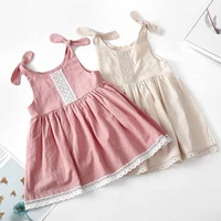 summer new pure color childrens dress cotton linen lace princess skirt beautiful girl even skirt childrens baby casual skirt