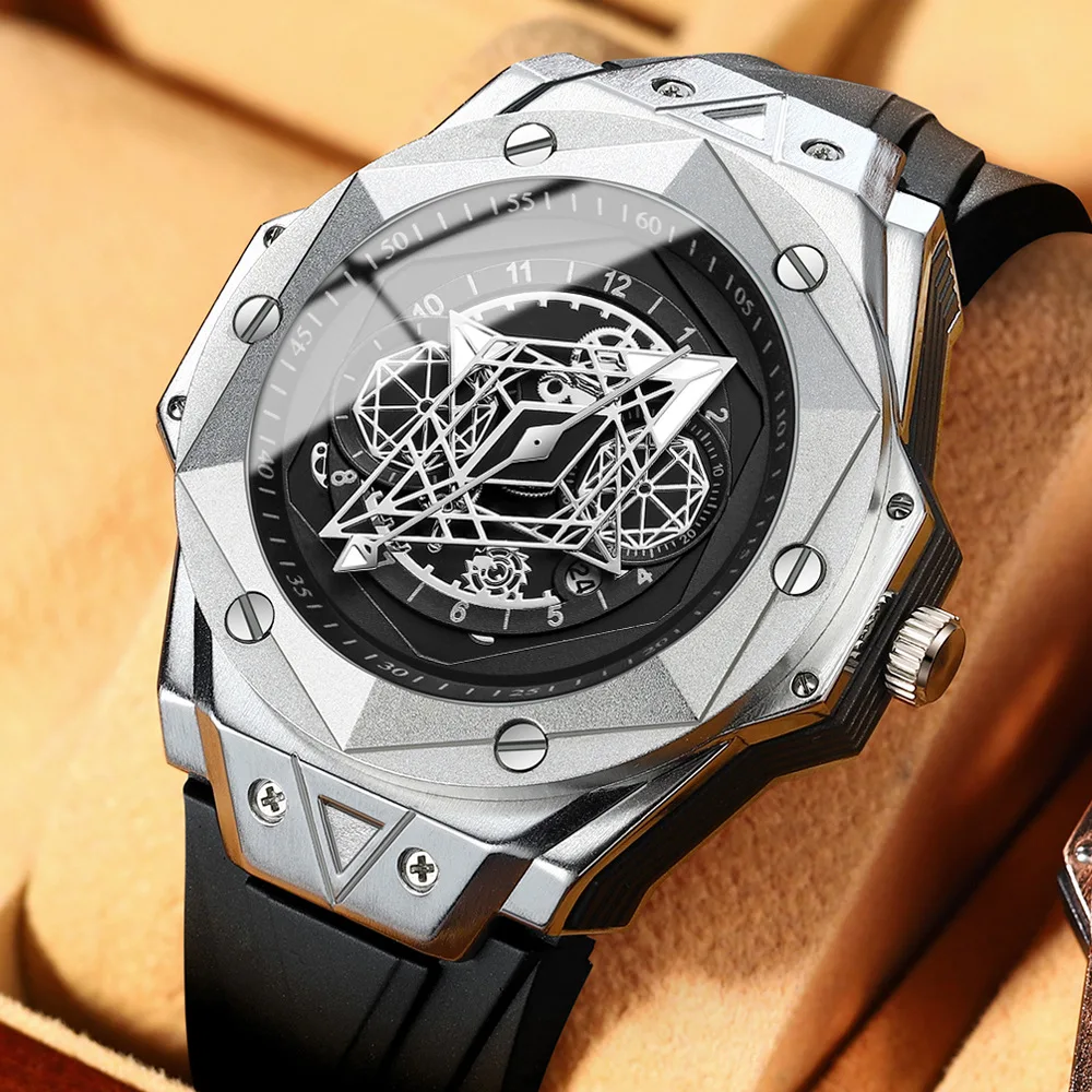 

Новинка 2023, модные креативные мужские роскошные силиконовые водонепроницаемые светящиеся спортивные военные кварцевые наручные часы с датой, мужские большие часы