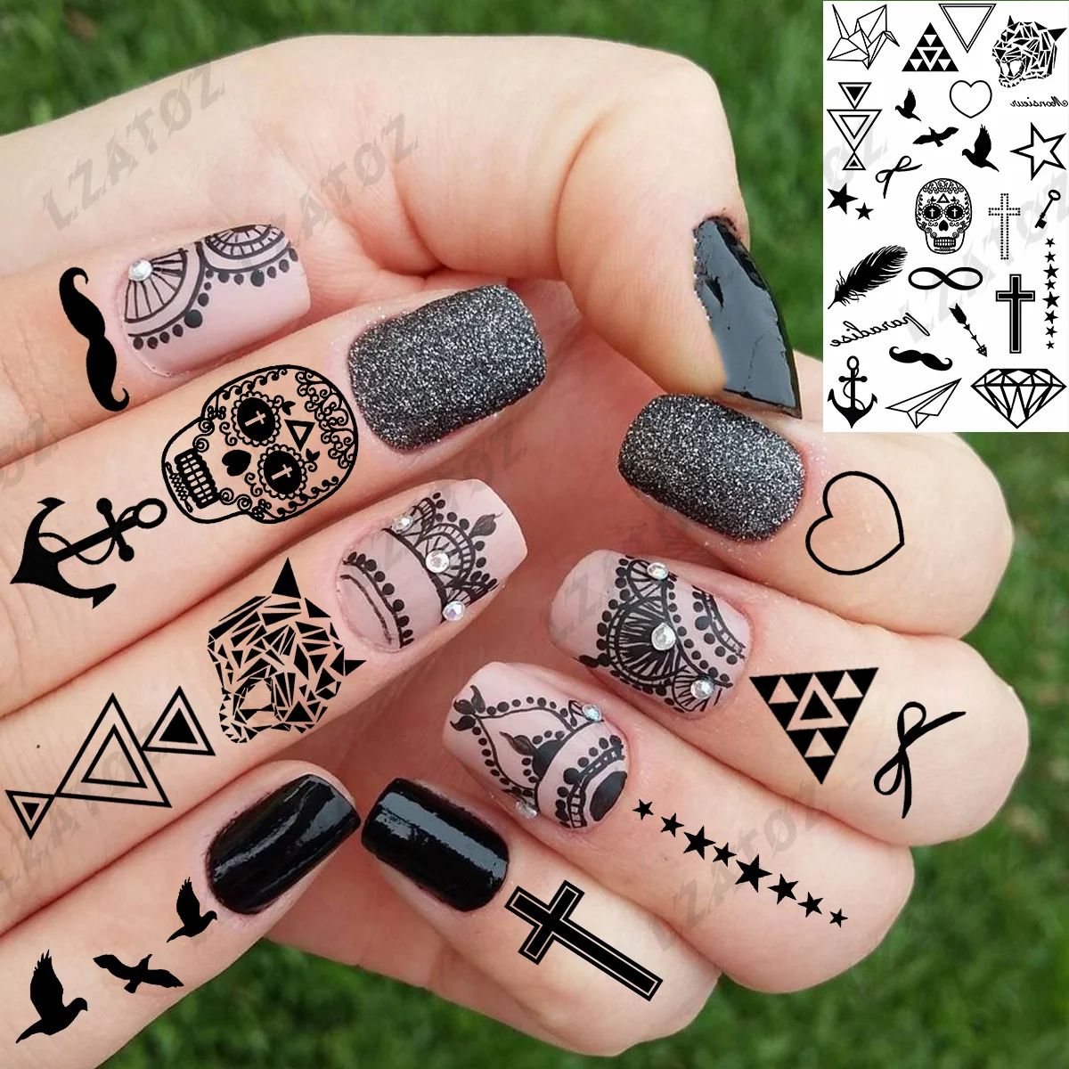 Черные перья крылья Временные татуировки подходят для женщин детей звезд Луны