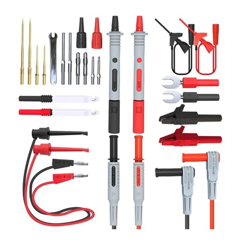 

P1308D Multi-Functional Silicone Multimeter Test Lead Kit With Replaceable Sharp Needles Spanner Hook Alligator Clips