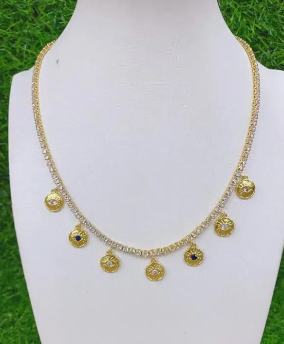 

1pcs eye round Copper Crystal Pendant for Necklace Gold Plated CZ chain dsf3a