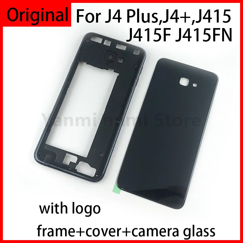 Для Samsung Galaxy J4 Plus J4 + J415 J415F J415FN корпус средняя рамка + задняя крышка батарейного отсека задняя крышка + Детали объектива камеры