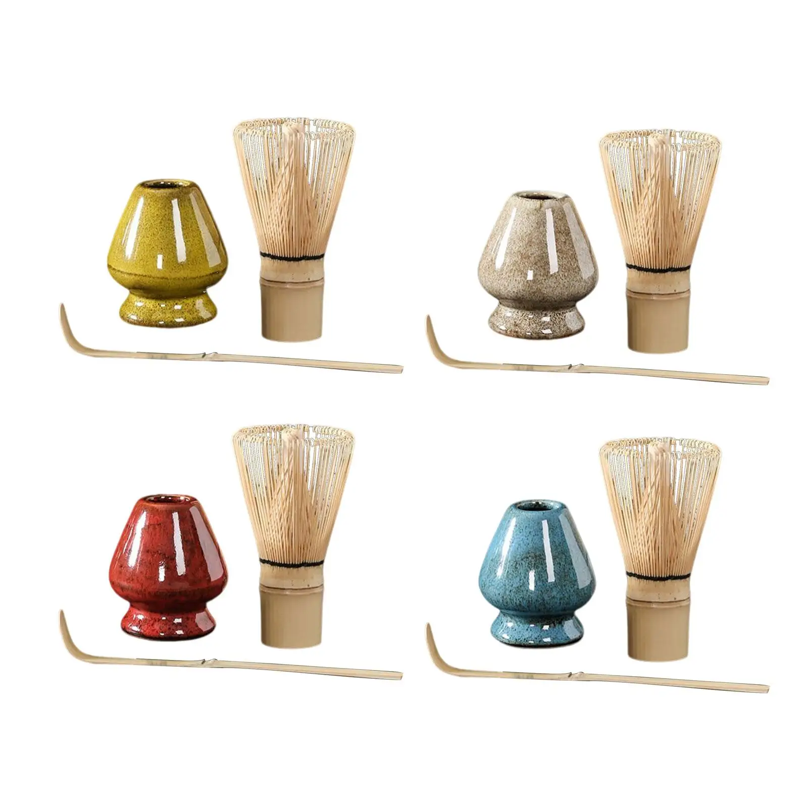 

3x Ceramic Matcha Ceremony Set Matcha scoops Whisk Tea Making Tools Matcha Whisk Holder for Party Gift Greeting Kitchen Baby