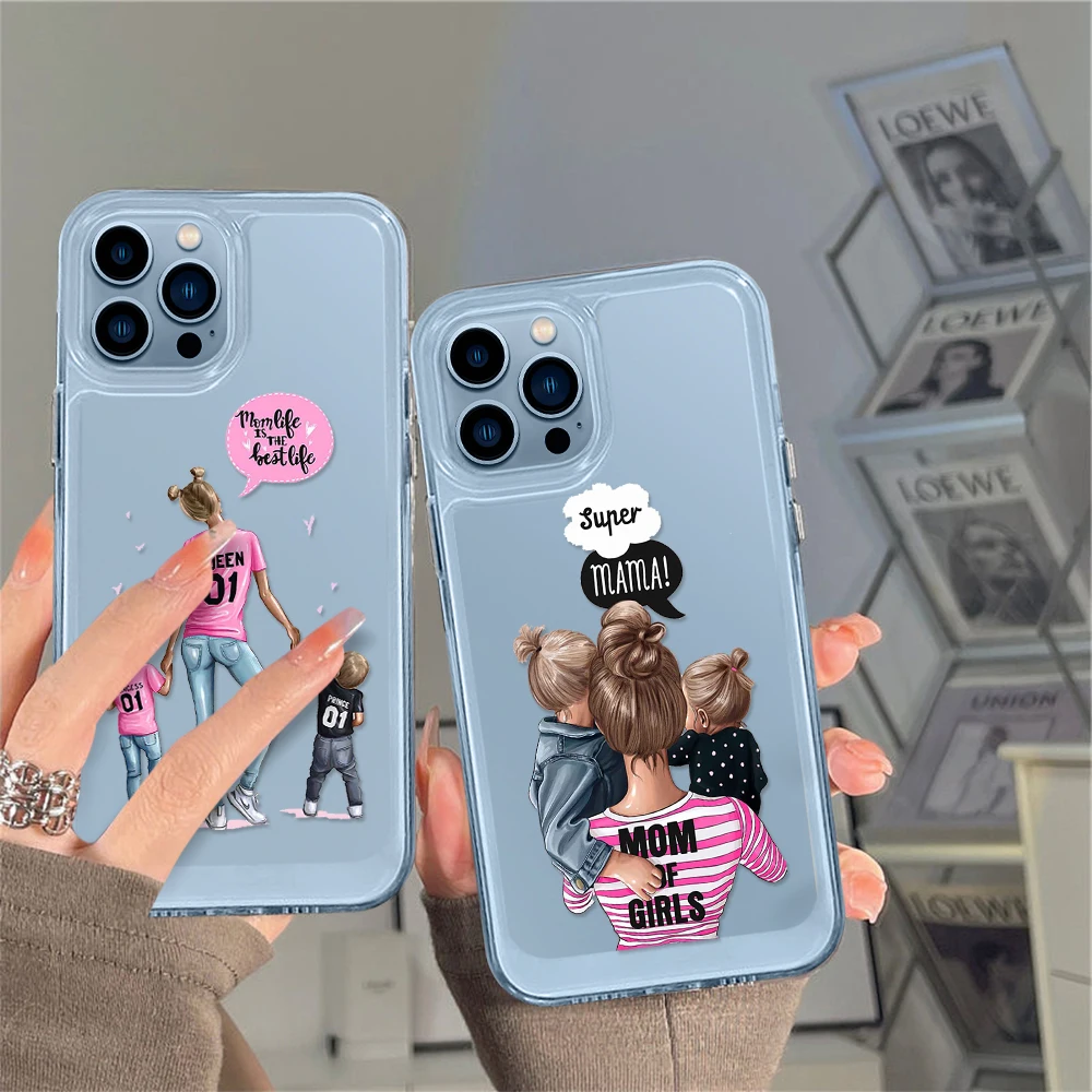 

Super Mom And Baby Clear Phone Case for iPhone 14 13 12 11 Pro Max Mini XS XR X Capa Shells Back Cover for iPhone14promax Fundas