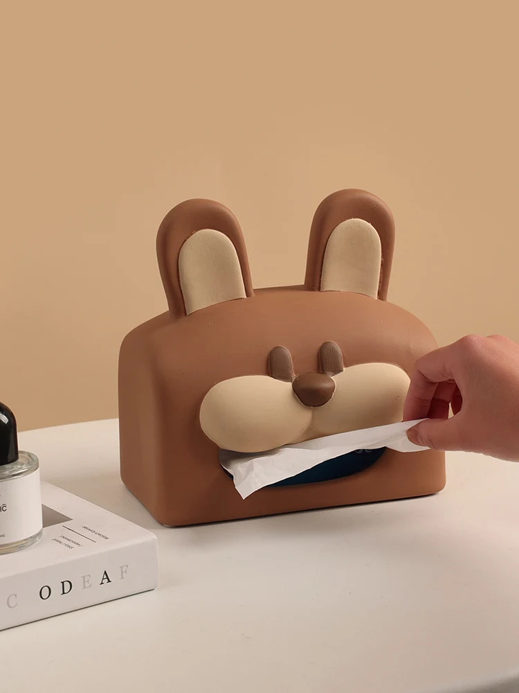 Cute Cartoon Rabbit Ceramic Tissue Box Art Animal Removable Tissue Box Dining Table Napkin Case Coffee Table Desktop Storage Set