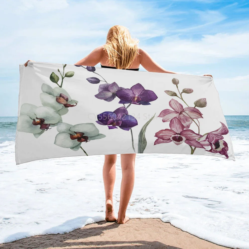 

Colorful Orchid Flower Plant Art Bath Towel Bathroom Microfiber Shower Towel Outdoor Travel Swim Quick Dry Beach Towel