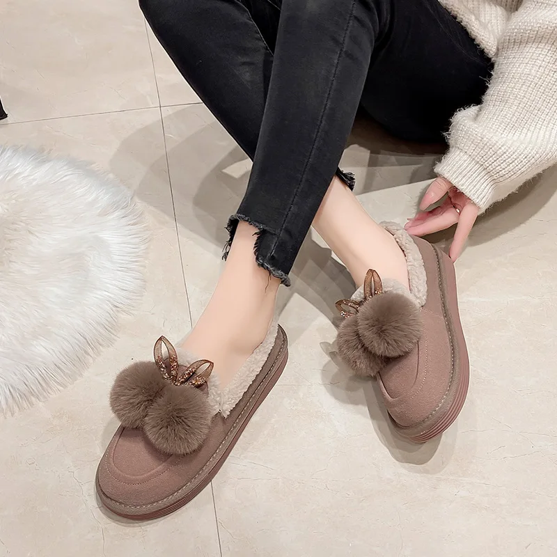 2023 Women Winter Boots Thicken Plush Velvet Ankle Boots Faux Suede Slip-on Comfortable Cotton Shoes for Women Snow Boots Flats