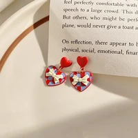 red heart earrings premium sense stud earrings