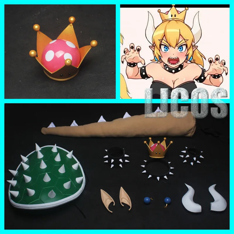 

Bowsette Kuppa Koopa Hime Princess Cosplay Womanize Crown Earrings Horns Tail Ear Armor Choker Headwear Halloween Costume Props