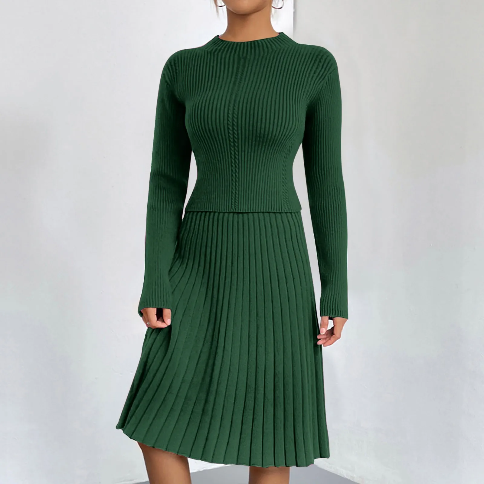 

Однотонный яркий элегантный костюм с трапециевидной юбкой, осенне-зимний трикотажный строгий костюм из двух предметов