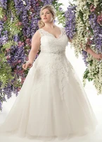 elegant v neck plus size wedding dresses 2022 a line tulle custom made appliqued bridal gowns mariage vestidos de noiva