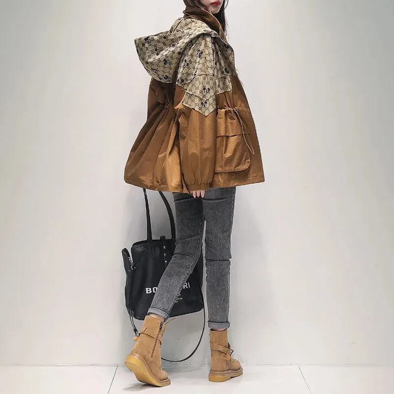 

Женская ветровка с капюшоном, модный тренчкот средней длины, Женская весенне-осенняя Свободная верхняя одежда, пальто разных цветов 4XL, 2023