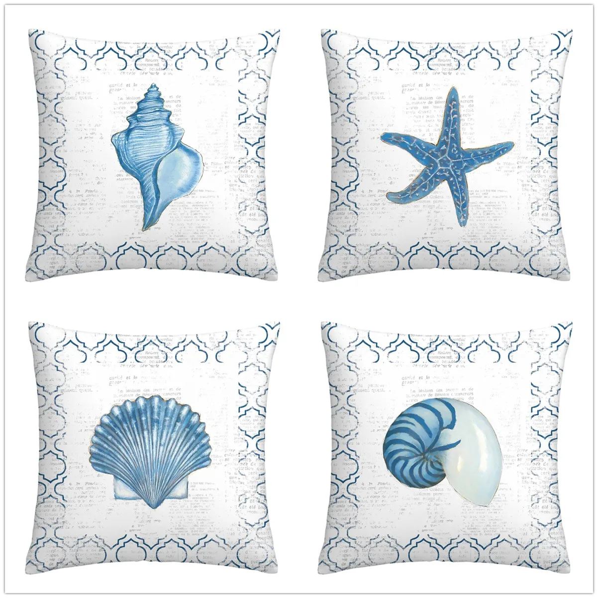 Blue Shell Creature Painting Linen Pillow Cover Upholstery L
