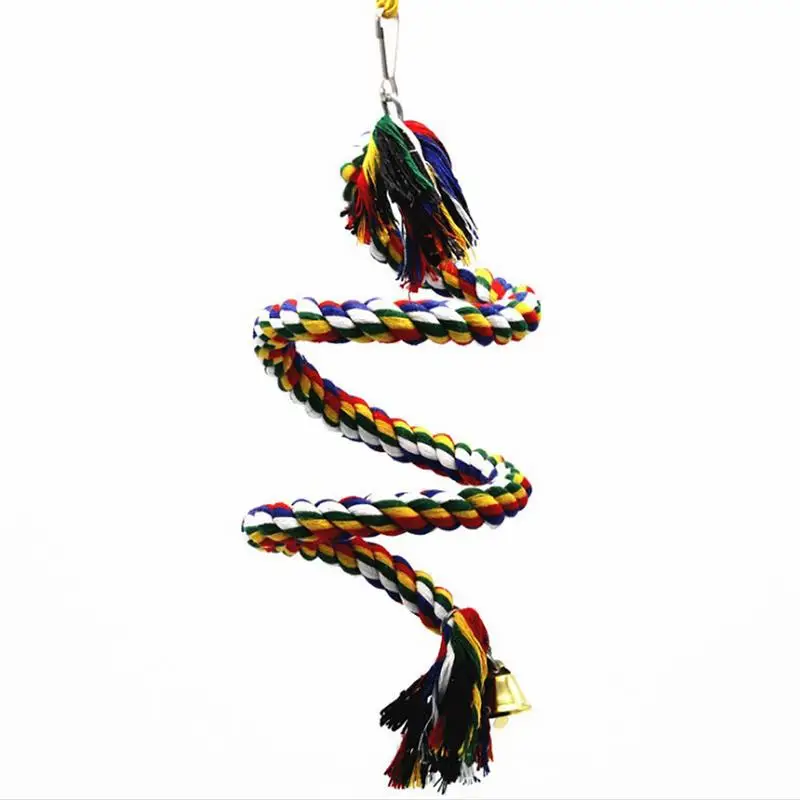 

Parrot Toys Cotton Rope Parrot Perch With Bell Climbing Rope Bungee Bird Toys Suitable For Small And Medium-Sized Macaws African