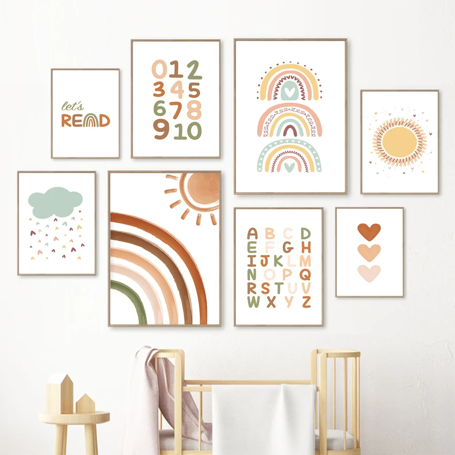 

Детский Настенный постер в скандинавском стиле с радужным солнцем